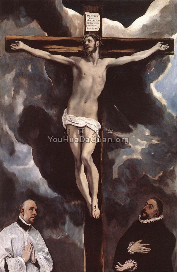 Christ on the Cross Adored by Donors - 埃尔·格列柯